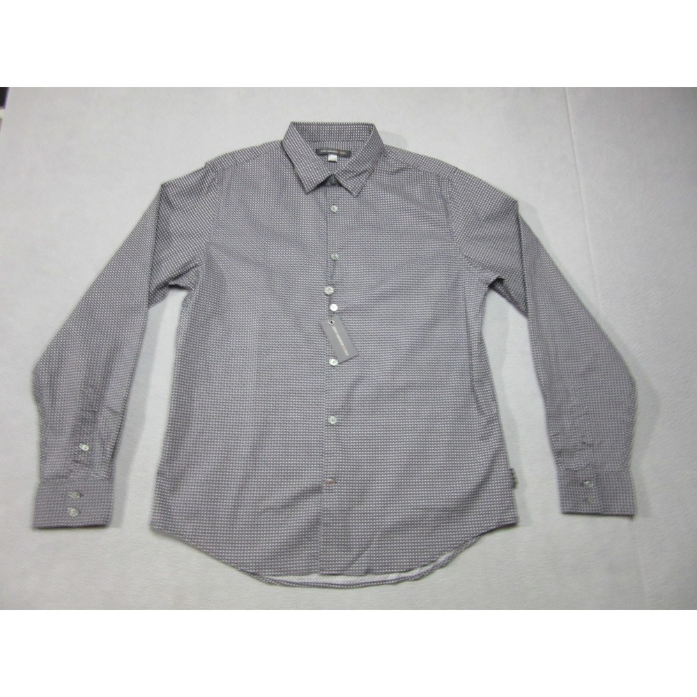 John Varvatos Shirt Button Down Mens Medium Dark Blue New Geometric Tailored